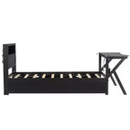 Lit plateforme de jeu double/complet avec tête de lit LED et bureau, cadre de lit en bois massif avec tiroirs de rangement et USB pour joueurs adultes