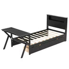 Lit plateforme de jeu double/complet avec tête de lit LED et bureau, cadre de lit en bois massif avec tiroirs de rangement et USB pour joueurs adultes
