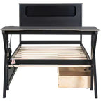 Lit plateforme de jeu double/complet avec tête de lit LED et bureau, cadre de lit en bois massif avec tiroirs de rangement et USB pour joueurs adultes