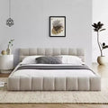 MAYEERTY Queen Size Upholstered Bed Frame with Headboard Solid Frame Chenille Fabric Beige