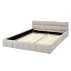 Lit rembourré MAYEERTY Queen Size avec tête de lit Cadre solide Tissu chenille Beige