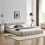 Lit rembourré MAYEERTY Queen Size avec tête de lit Cadre solide Tissu chenille Beige