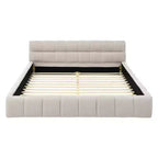 Lit rembourré MAYEERTY Queen Size avec tête de lit Cadre solide Tissu chenille Beige