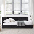 MAYEERTY Full Size Upholstered Tufted Bed Frame with Comfirtable Backrest and Armrests for Bedroom Living Room Black