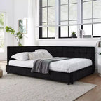 MAYEERTY Cadre de lit double rembourré touffeté avec dossier et accoudoirs confortables pour chambre à coucher, salon, noir