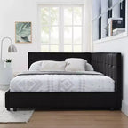 MAYEERTY Cadre de lit double rembourré touffeté avec dossier et accoudoirs confortables pour chambre à coucher, salon, noir