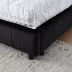 MAYEERTY Cadre de lit double rembourré touffeté avec dossier et accoudoirs confortables pour chambre à coucher, salon, noir