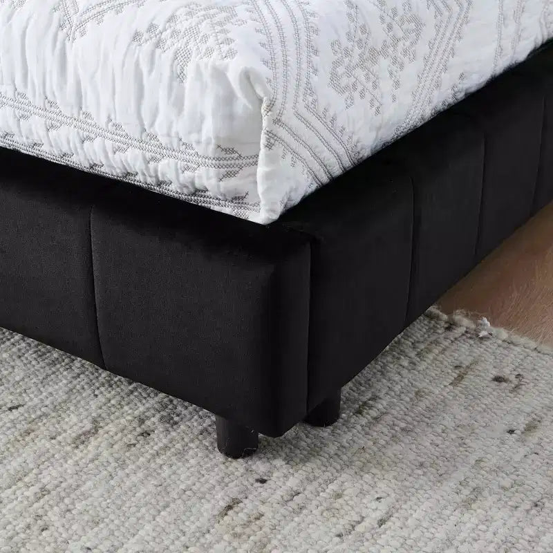 MAYEERTY Cadre de lit double rembourré touffeté avec dossier et accoudoirs confortables pour chambre à coucher, salon, noir