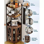 Étagère d'angle de cuisine à 4 niveaux, armoire autoportante pliable, étagère de rangement industrielle en métal et bois pour petits espaces, salon et cuisine