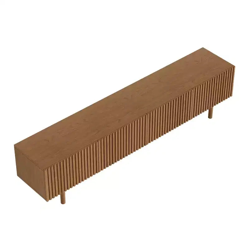 Meuble TV console média cannelé Luck Live style rustique 86,61, avec rangement superposé, étagères amovibles et pieds en bois massif