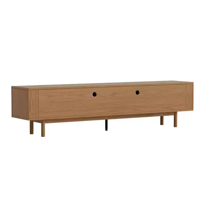 Meuble TV console média cannelé Luck Live style rustique 86,61, avec rangement superposé, étagères amovibles et pieds en bois massif