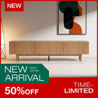 Meuble TV console média cannelé Luck Live style rustique 86,61, avec rangement superposé, étagères amovibles et pieds en bois massif