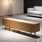 Meuble TV console média cannelé Luck Live style rustique 86,61, avec rangement superposé, étagères amovibles et pieds en bois massif