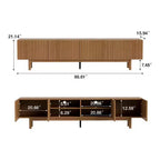 Meuble TV console média cannelé Luck Live style rustique 86,61, avec rangement superposé, étagères amovibles et pieds en bois massif