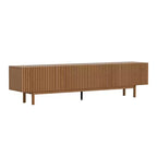 Meuble TV console média cannelé Luck Live style rustique 86,61, avec rangement superposé, étagères amovibles et pieds en bois massif