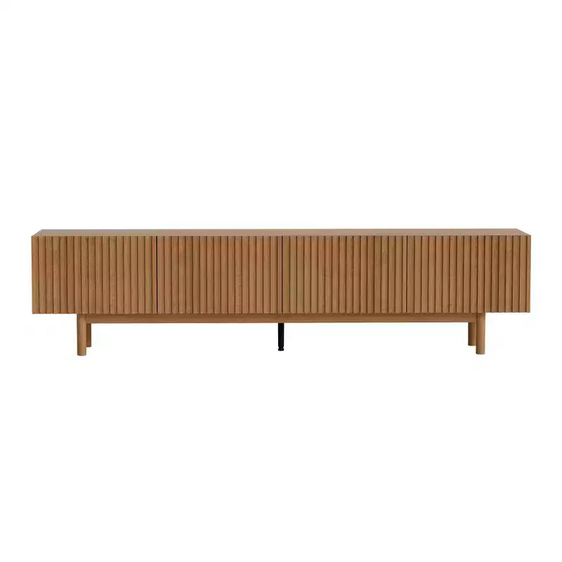 Meuble TV console média cannelé Luck Live style rustique 86,61, avec rangement superposé, étagères amovibles et pieds en bois massif