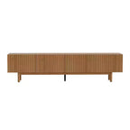 Meuble TV console média cannelé Luck Live style rustique 86,61, avec rangement superposé, étagères amovibles et pieds en bois massif