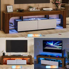 Meuble TV Moderne pour Téléviseurs de 55 à 75 Pouces, Meuble TV avec Tiroir de Rangement et Étagères en Verre, Console Multimédia pour Salon et Chambre