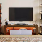Modern TV Stand for 55-75 Inch TVs,Entertainment Center with Storage Drawer & Glass Shelves, Media Console for Living Room & Bedroom