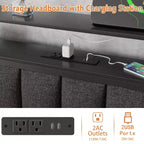 Lit plateforme pleine grandeur Lumières DEL Station de charge Tête de lit rembourrée grise Étagères de rangement Meubles de chambre modernes Enfants Adolescents USB