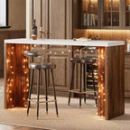 Table de bar en T de 55", table de pub à hauteur de comptoir avec plateau en faux marbre, unité de bar rectangulaire moderne pour cuisine, salle à manger, salon