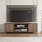 Meuble TV cannelé pour téléviseurs de 75 pouces et plus, meuble de divertissement moderne avec rangement à 2 niveaux, étagères réglables et poignées, console média pour salon et chambre