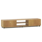 Meuble TV Costway pour téléviseurs jusqu'à 70", console média avec portes doubles et étagères ouvertes Marron rustique/Naturel/Blanc