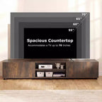 Meuble TV Costway pour téléviseurs jusqu'à 70", console média avec portes doubles et étagères ouvertes Marron rustique/Naturel/Blanc