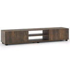 Meuble TV Costway pour téléviseurs jusqu'à 70", console média avec portes doubles et étagères ouvertes Marron rustique/Naturel/Blanc