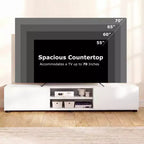 Meuble TV Costway pour téléviseurs jusqu'à 70", console média avec portes doubles et étagères ouvertes Marron rustique/Naturel/Blanc
