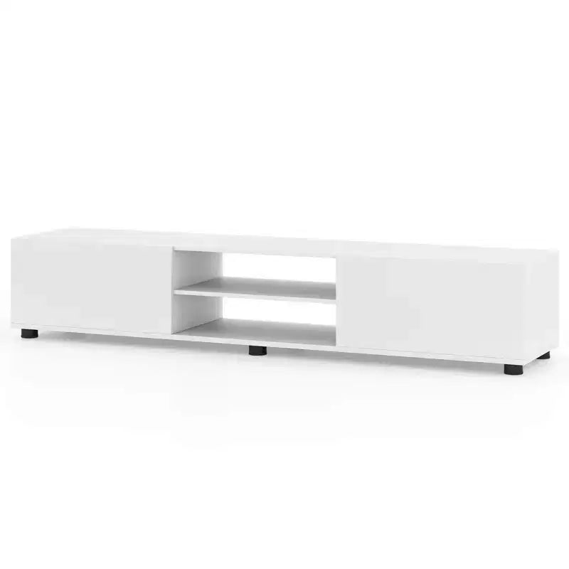 Meuble TV Costway pour téléviseurs jusqu'à 70", console média avec portes doubles et étagères ouvertes Marron rustique/Naturel/Blanc