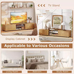 Meuble TV Costway pour téléviseurs jusqu'à 70", console média avec portes doubles et étagères ouvertes Marron rustique/Naturel/Blanc