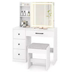 Coiffeuse Costway avec miroir coulissant et lumières, table de maquillage et ensemble chaise avec 4 tiroirs, Blanc