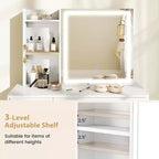 Coiffeuse Costway avec miroir coulissant et lumières, table de maquillage et ensemble chaise avec 4 tiroirs, Blanc