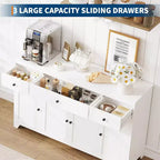 Buffet de salle à manger avec rangement, meuble de rangement de cuisine minimaliste avec 3 tiroirs et 4 portes, table console de style ferme, bar à café pour la cuisine
