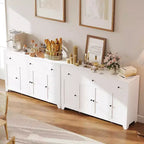 Buffet de salle à manger avec rangement, meuble de rangement de cuisine minimaliste avec 3 tiroirs et 4 portes, table console de style ferme, bar à café pour la cuisine