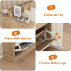 Meuble à chaussures cannelé avec 4 tiroirs basculants, Organiseur de chaussures étroit en bois cannelé avec étagères réglables et amovibles