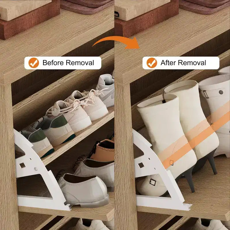 Meuble à chaussures cannelé avec 4 tiroirs basculants, Organiseur de chaussures étroit en bois cannelé avec étagères réglables et amovibles