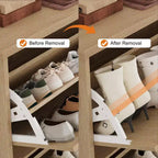Meuble à chaussures cannelé avec 4 tiroirs basculants, Organiseur de chaussures étroit en bois cannelé avec étagères réglables et amovibles