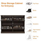 Meuble à chaussures cannelé avec 4 tiroirs basculants, Organiseur de chaussures étroit en bois cannelé avec étagères réglables et amovibles
