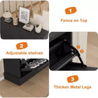 Meuble à chaussures cannelé avec 4 tiroirs basculants, Organiseur de chaussures étroit en bois cannelé avec étagères réglables et amovibles