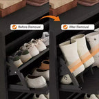 Meuble à chaussures cannelé avec 4 tiroirs basculants, Organiseur de chaussures étroit en bois cannelé avec étagères réglables et amovibles