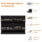 Meuble à chaussures cannelé avec 4 tiroirs basculants, Organiseur de chaussures étroit en bois cannelé avec étagères réglables et amovibles