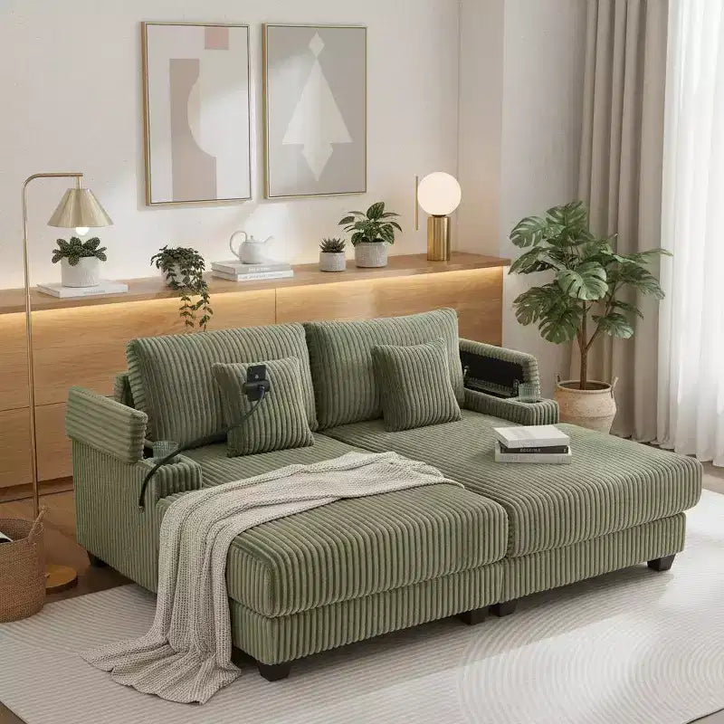Canapé-lit Polibi avec rangement intégré, porte-gobelets et support de téléphone