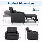 Fauteuil lit convertible 4 en 1 avec fonction massage vibrant, oreiller lombaire, ports USB/Type-C pour petits espaces