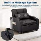 Fauteuil lit convertible 4 en 1 avec fonction massage vibrant, oreiller lombaire, ports USB/Type-C pour petits espaces