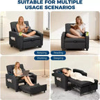 Fauteuil lit convertible 4 en 1 avec fonction massage vibrant, oreiller lombaire, ports USB/Type-C pour petits espaces
