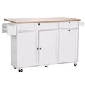 VEVOR Kitchen Island Cart with Storage, 60in Wide Mobile Kitchen Cart with Wheels, Drop Leaf, 2 Drawers, Trash Can Cabinet, Knife Holder,White