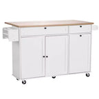 VEVOR Kitchen Island Cart with Storage, 60in Wide Mobile Kitchen Cart with Wheels, Drop Leaf, 2 Drawers, Trash Can Cabinet, Knife Holder,White