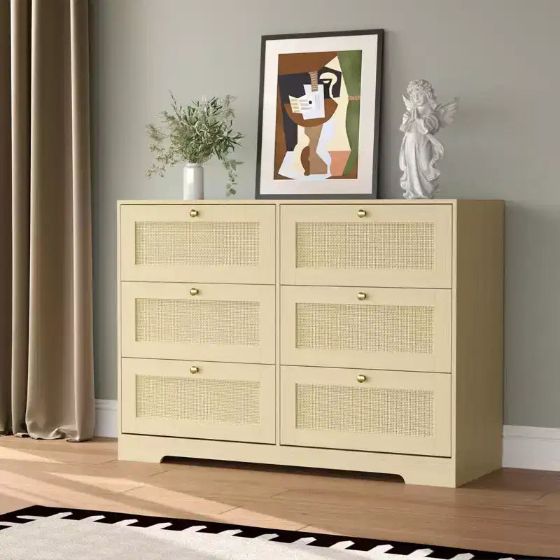 Commode moderne COZONY à 8 tiroirs, longue commode de rangement en bois avec poignées métalliques pour chambre et salon